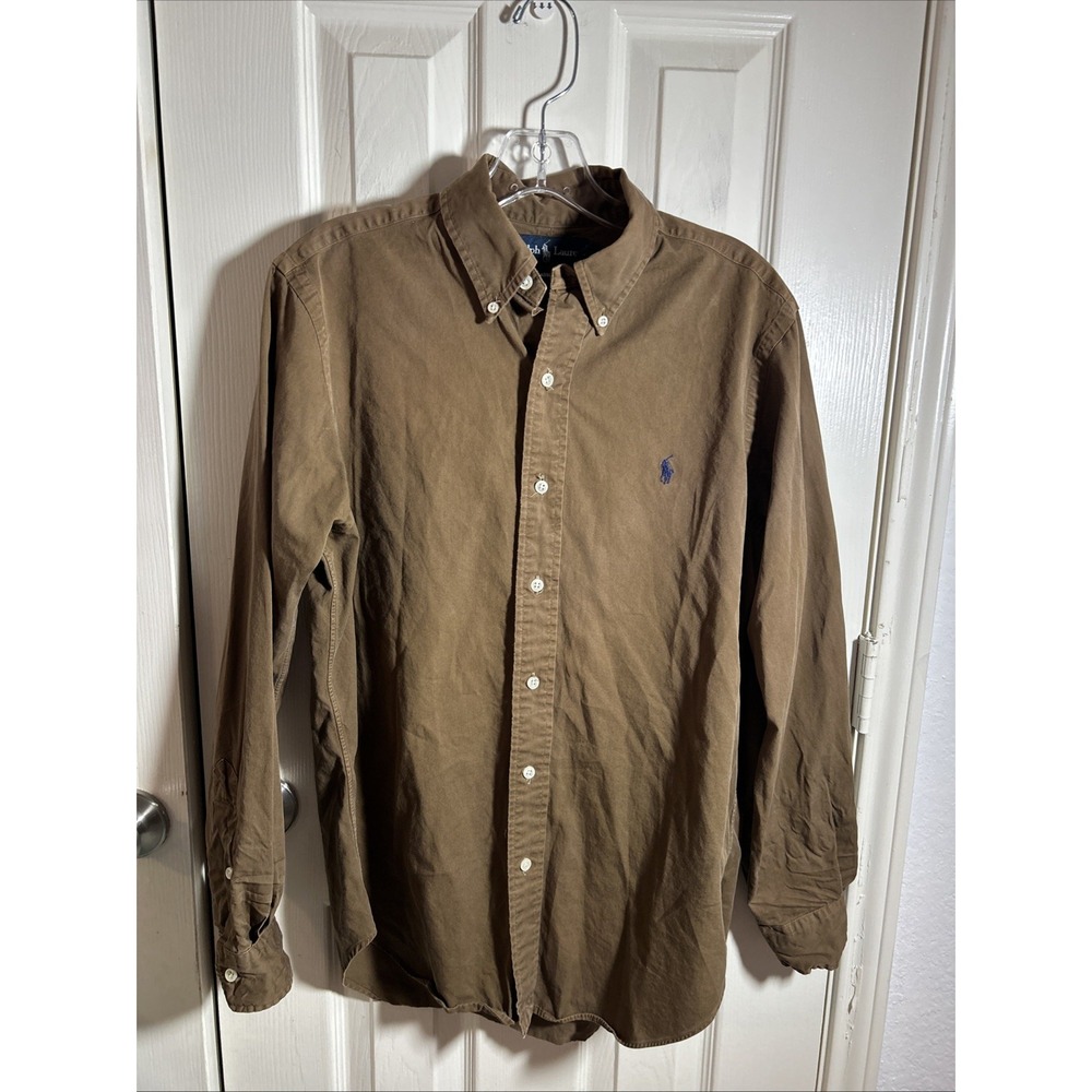 Polo Ralph Lauren Shirt Mens Small Brown Classic Fit Blue Pony Button Up Vtg.